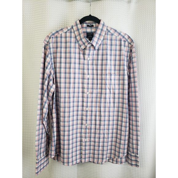 J Crew Long Sleeve Shirt Mens XL Slim Flex Wash Blue Pink Gingham Easter Spring - Picture 1 of 5